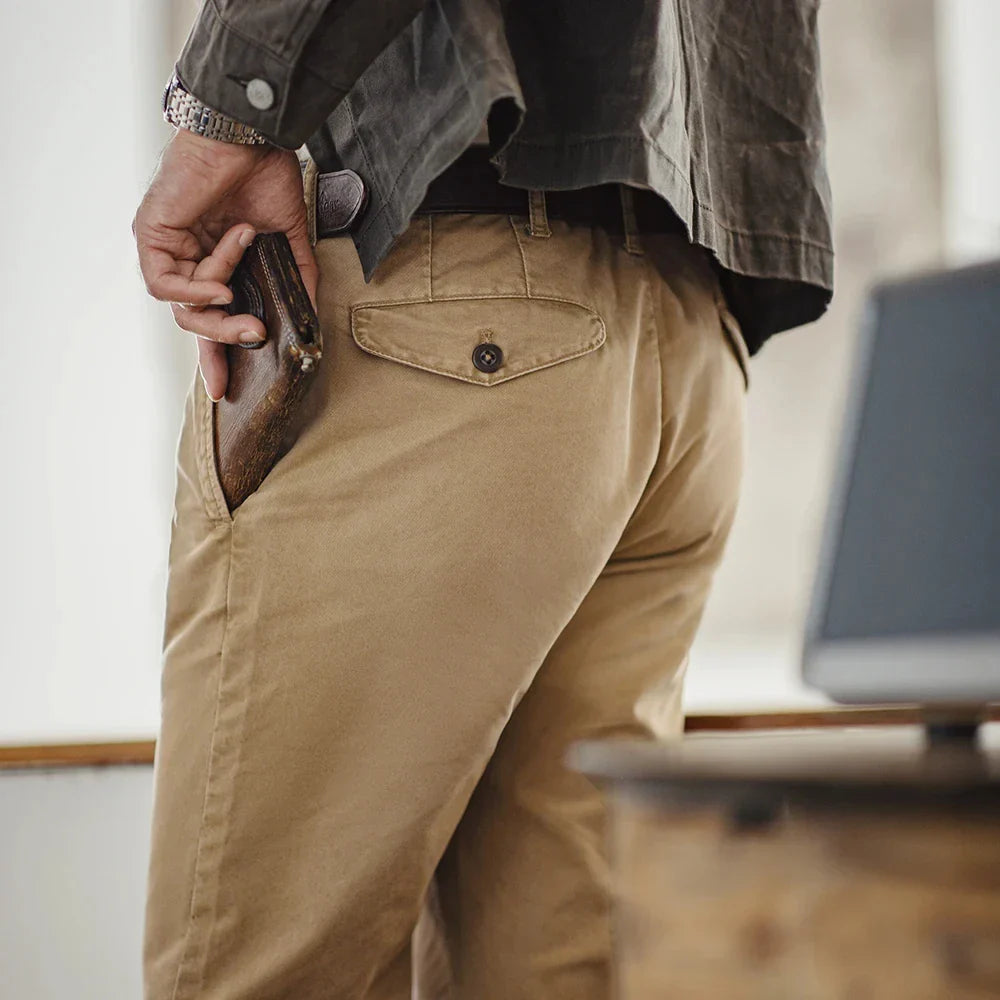 Thomas Hillas | Vintage Herren-Arbeitshose aus schwerem Twill – Gerade Passform in Khaki