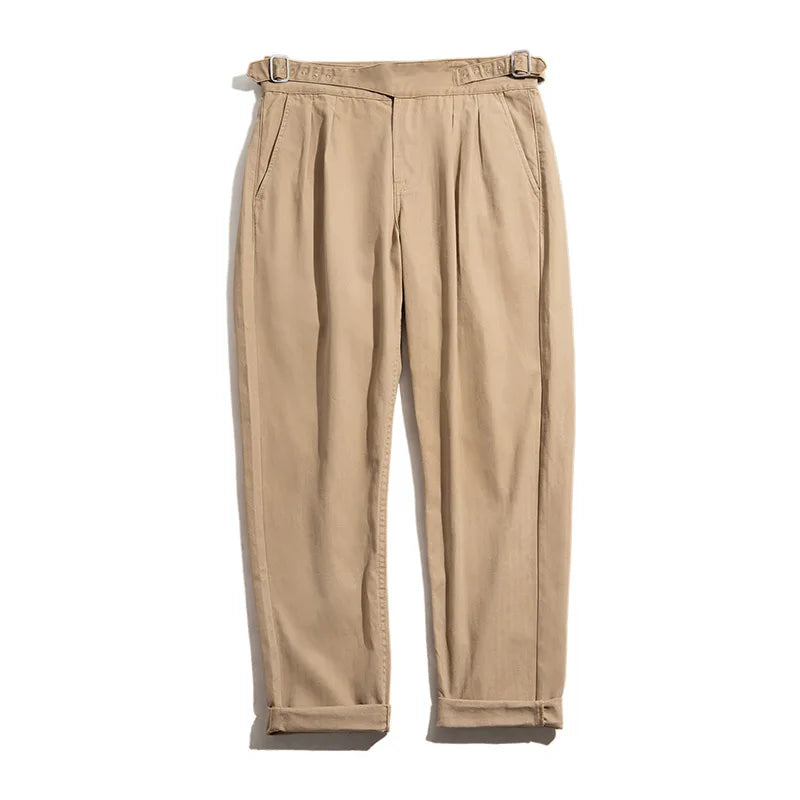 Thomas Hillas | Vintage Khaki Gurkha-Hose für Herren – Verstellbare High-Waist Cargo-Arbeitshose mit geradem Bein