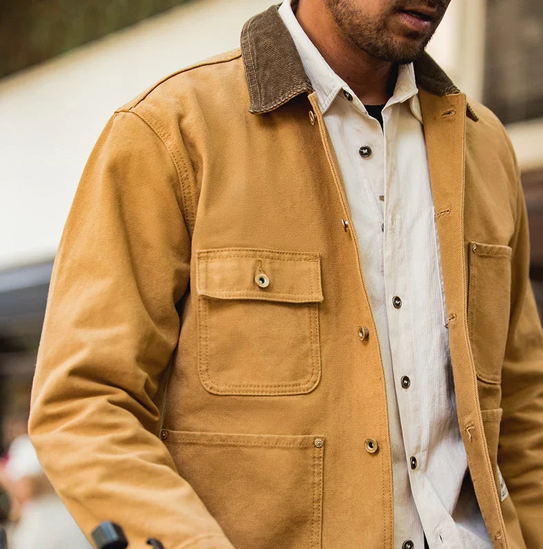 Thomas Hillas | Vintage Michigan Herren-Arbeitsjacke – Schwere Canvas-Jacke mit Mehrfachtaschen & Reverskragen