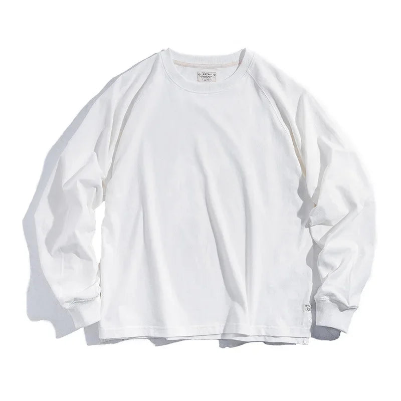 Thomas Hillas | Herren Vintage Langarmshirt – Retro Basic Tee aus Baumwolle, Uni-Farbe, College-Stil, Sportlich & Casual