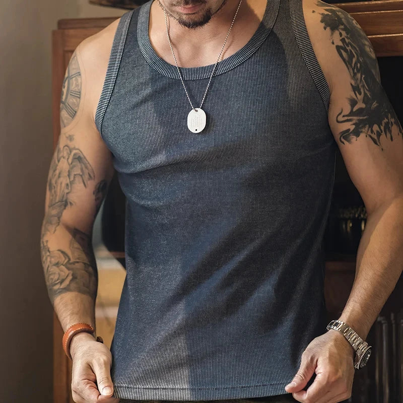 Thomas Hillas | Herren Tanktop ohne Ärmel – Schweres Rippmaterial, Slim Fit, Uni-Farbe – Sport & Freizeit