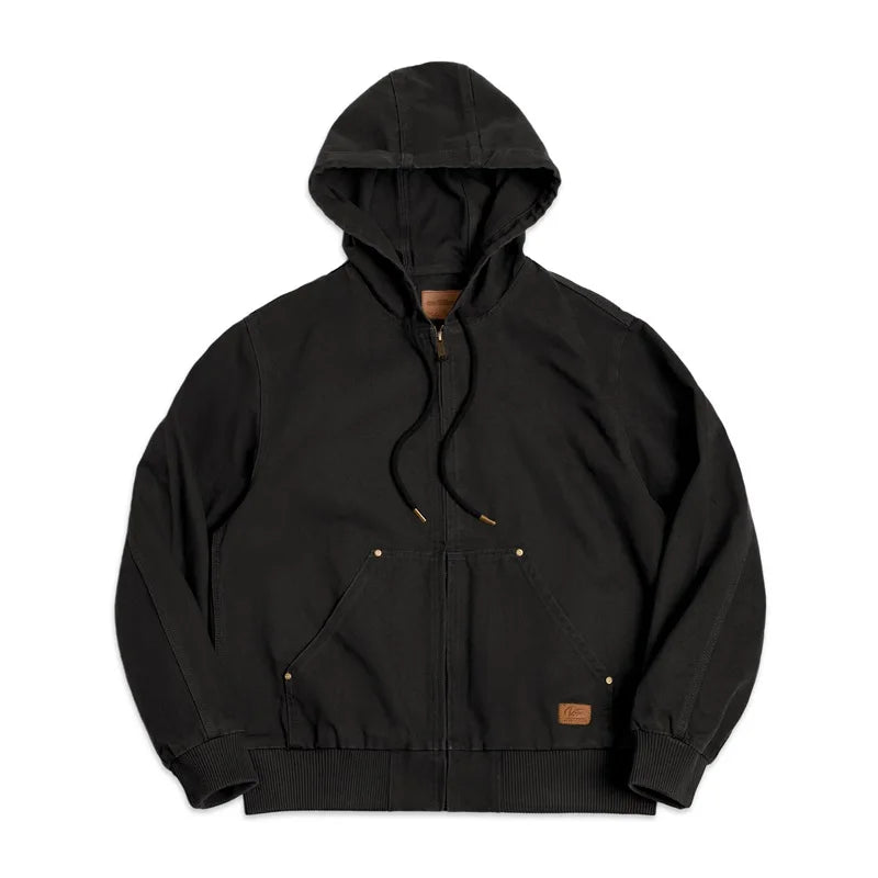 Thomas Hillas | Vintage J130 Herrenjacke – Schwere Canvas-Kapuzenjacke mit Reißverschluss, Kurzschnitt & Unifarbe