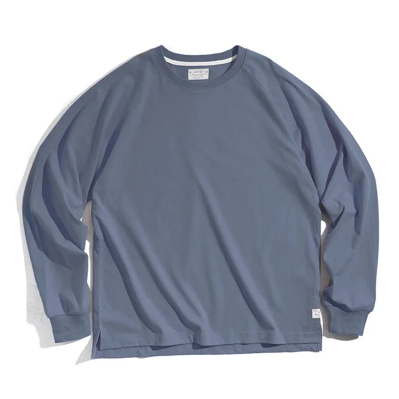 Thomas Hillas | Herren Vintage Langarmshirt – Retro Basic Tee aus Baumwolle, Uni-Farbe, College-Stil, Sportlich & Casual