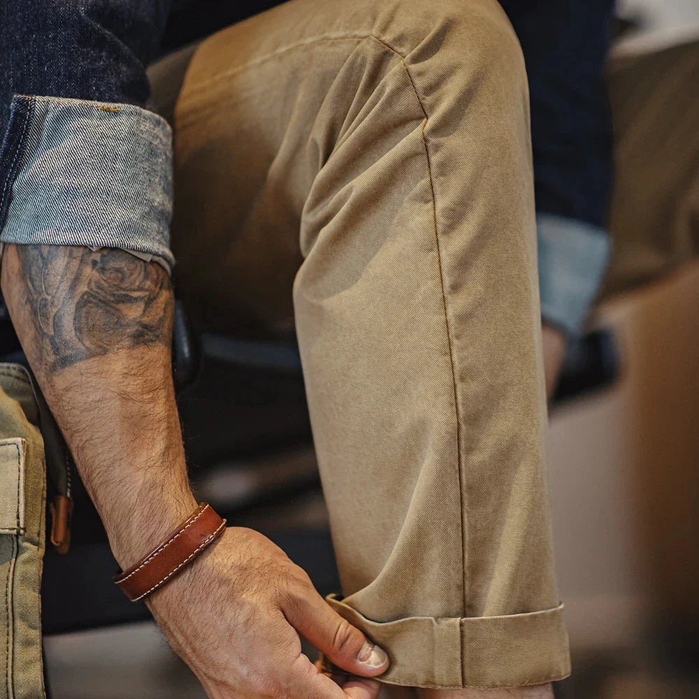 Thomas Hillas | Vintage Herren-Arbeitshose aus schwerem Twill – Gerade Passform in Khaki