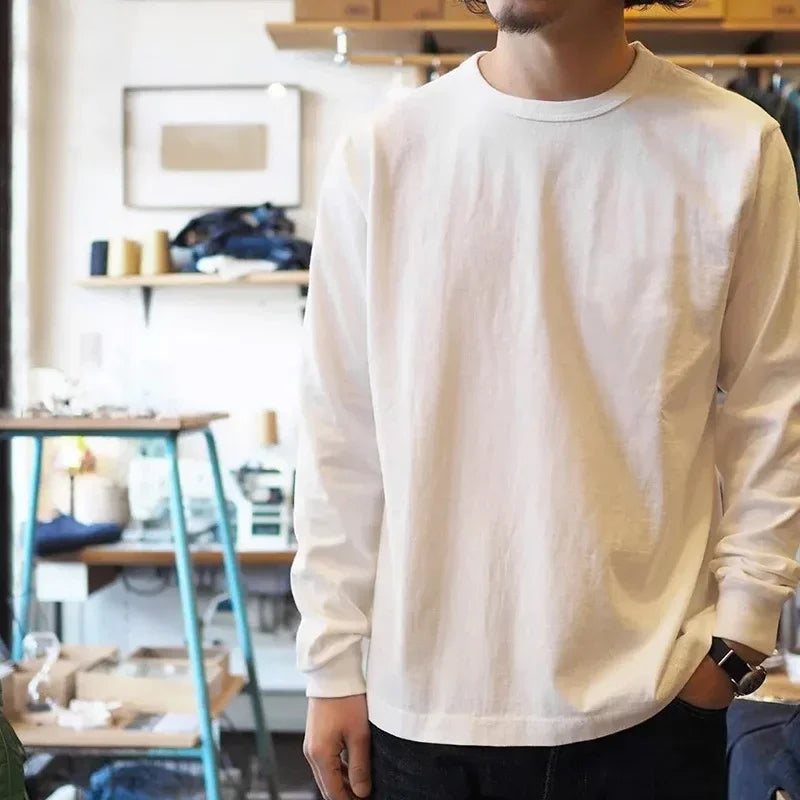Thomas Hillas | Herren Vintage Langarmshirt – Retro Basic Tee aus Baumwolle, Uni-Farbe, College-Stil, Sportlich & Casual