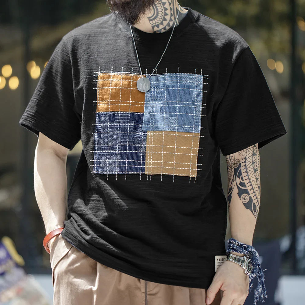 Thomas Hillas | Vintage Patchwork-Stil T-Shirt
