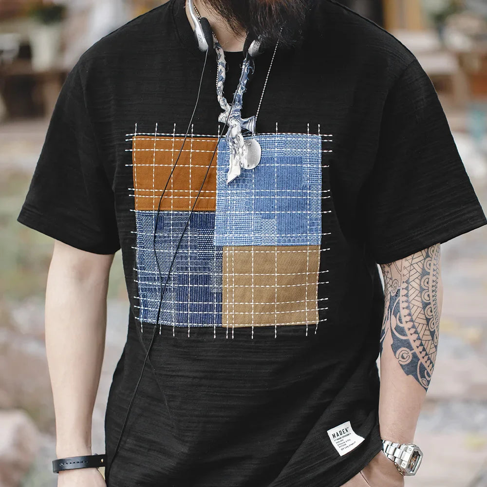 Thomas Hillas | Vintage Patchwork-Stil T-Shirt