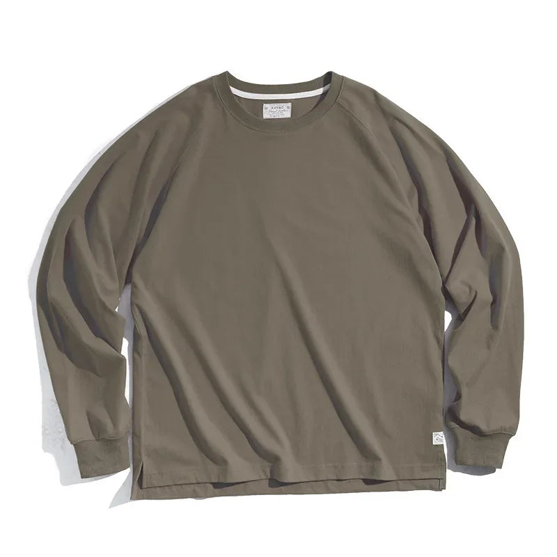 Thomas Hillas | Herren Vintage Langarmshirt – Retro Basic Tee aus Baumwolle, Uni-Farbe, College-Stil, Sportlich & Casual