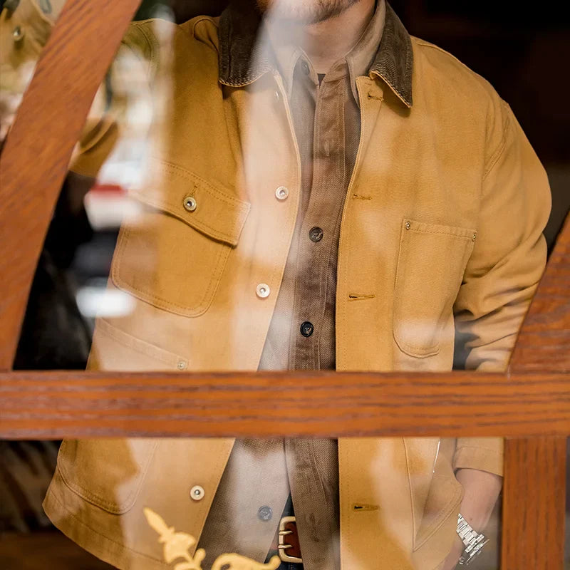 Thomas Hillas | Vintage Michigan Herren-Arbeitsjacke – Schwere Canvas-Jacke mit Mehrfachtaschen & Reverskragen