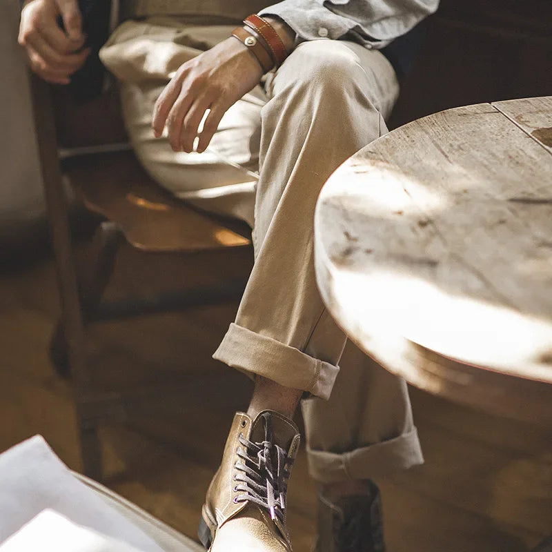 Thomas Hillas | Vintage Khaki Gurkha-Hose für Herren – Verstellbare High-Waist Cargo-Arbeitshose mit geradem Bein