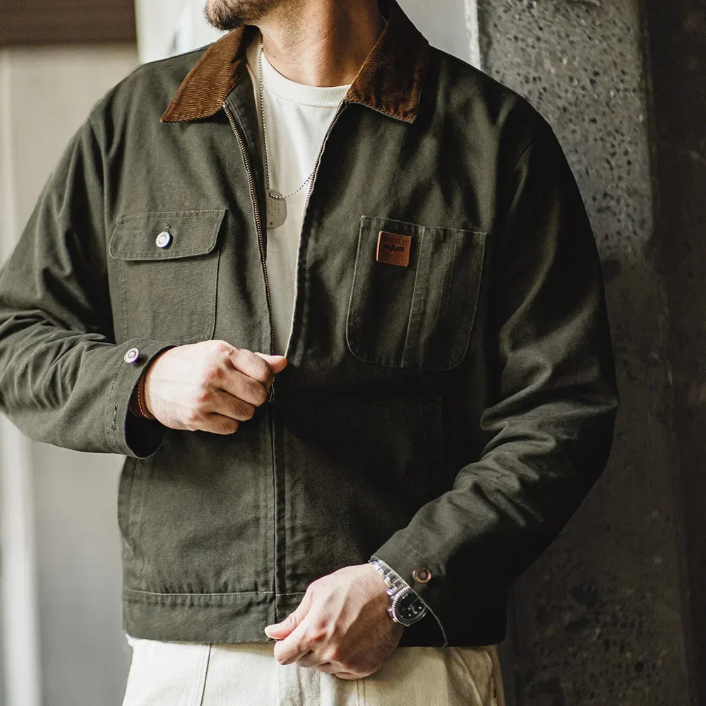 Thomas Hillas | Hunting Kurzjacke mit Cordkragen und Reißverschluss