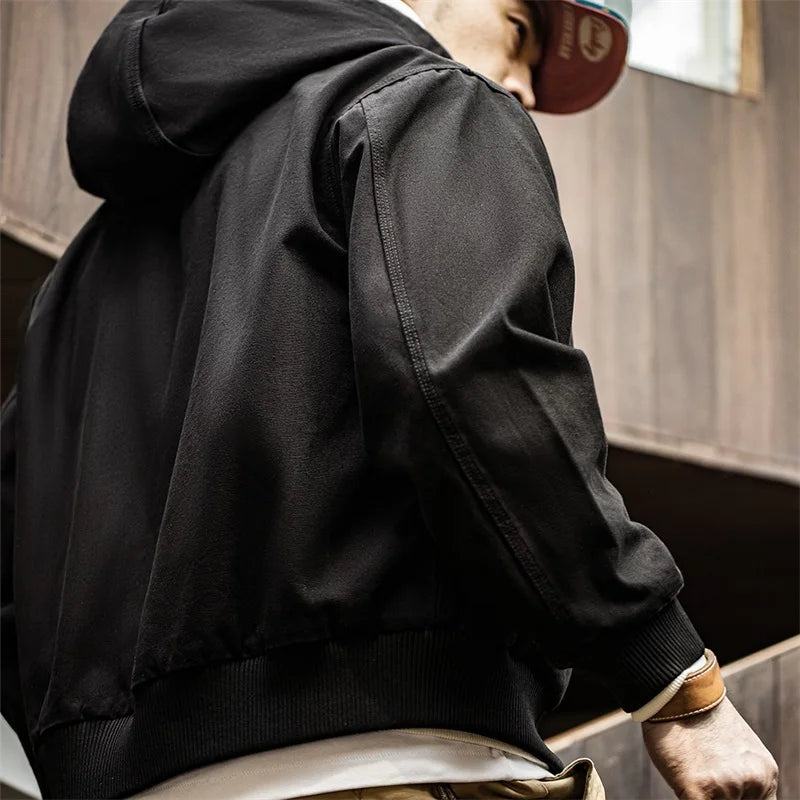 Thomas Hillas | Vintage J130 Herrenjacke – Schwere Canvas-Kapuzenjacke mit Reißverschluss, Kurzschnitt & Unifarbe