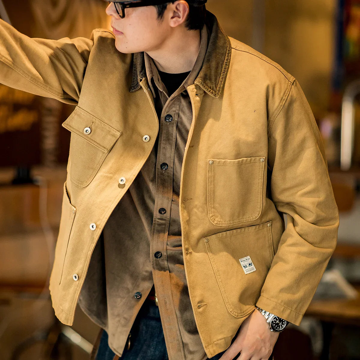 Thomas Hillas | Vintage Michigan Herren-Arbeitsjacke – Schwere Canvas-Jacke mit Mehrfachtaschen & Reverskragen