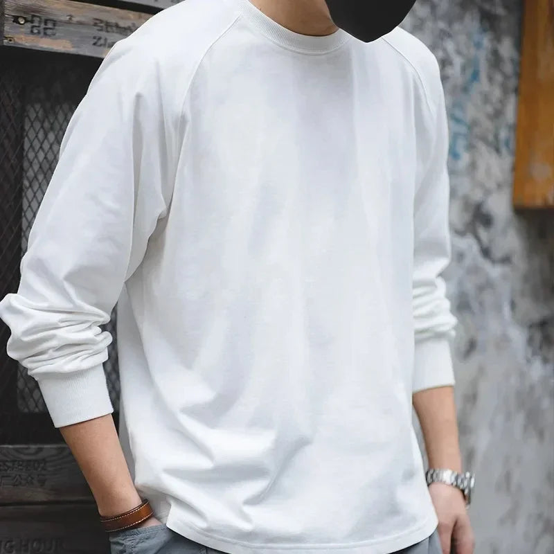Thomas Hillas | Herren Vintage Langarmshirt – Retro Basic Tee aus Baumwolle, Uni-Farbe, College-Stil, Sportlich & Casual
