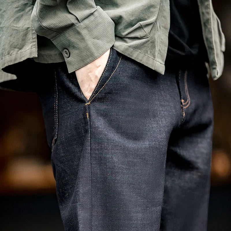 Thomas Hillas | Vintage Selvedge Raw Denim Jeans – 13,5 oz Herrenjeans aus schwerem Baumwoll-Denim, gerade Passform, mit Reißverschluss & Taschen