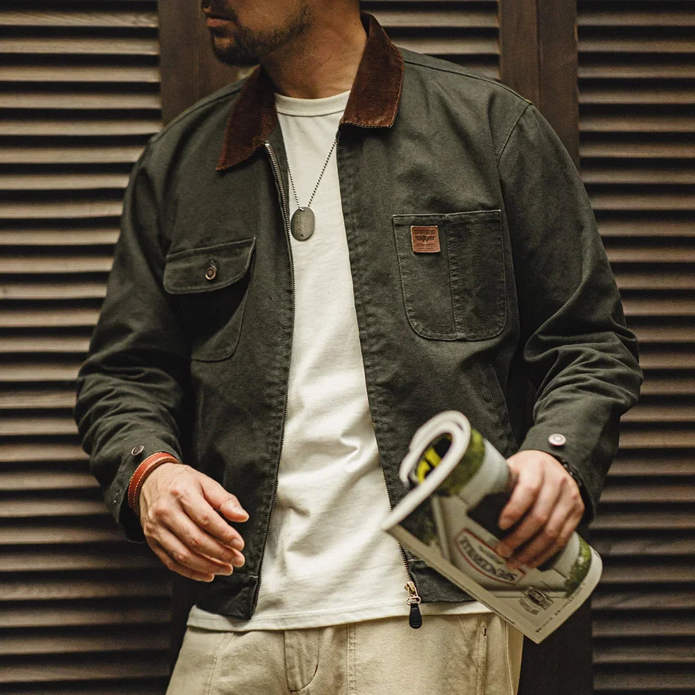 Thomas Hillas | Hunting Kurzjacke mit Cordkragen und Reißverschluss
