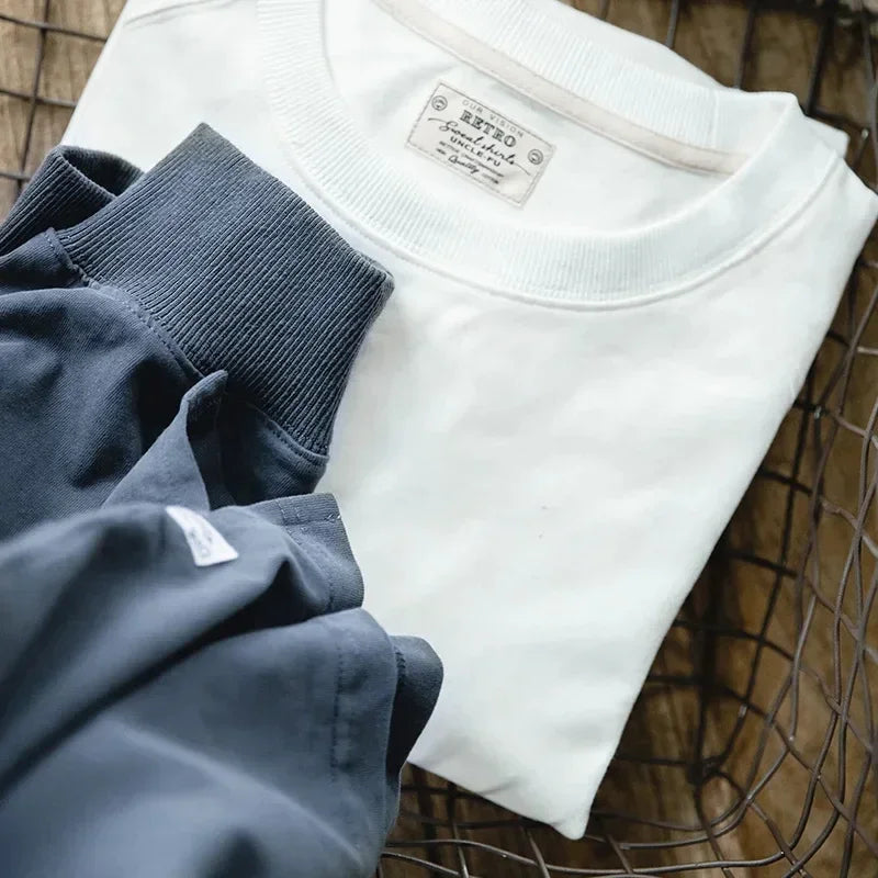 Thomas Hillas | Herren Vintage Langarmshirt – Retro Basic Tee aus Baumwolle, Uni-Farbe, College-Stil, Sportlich & Casual