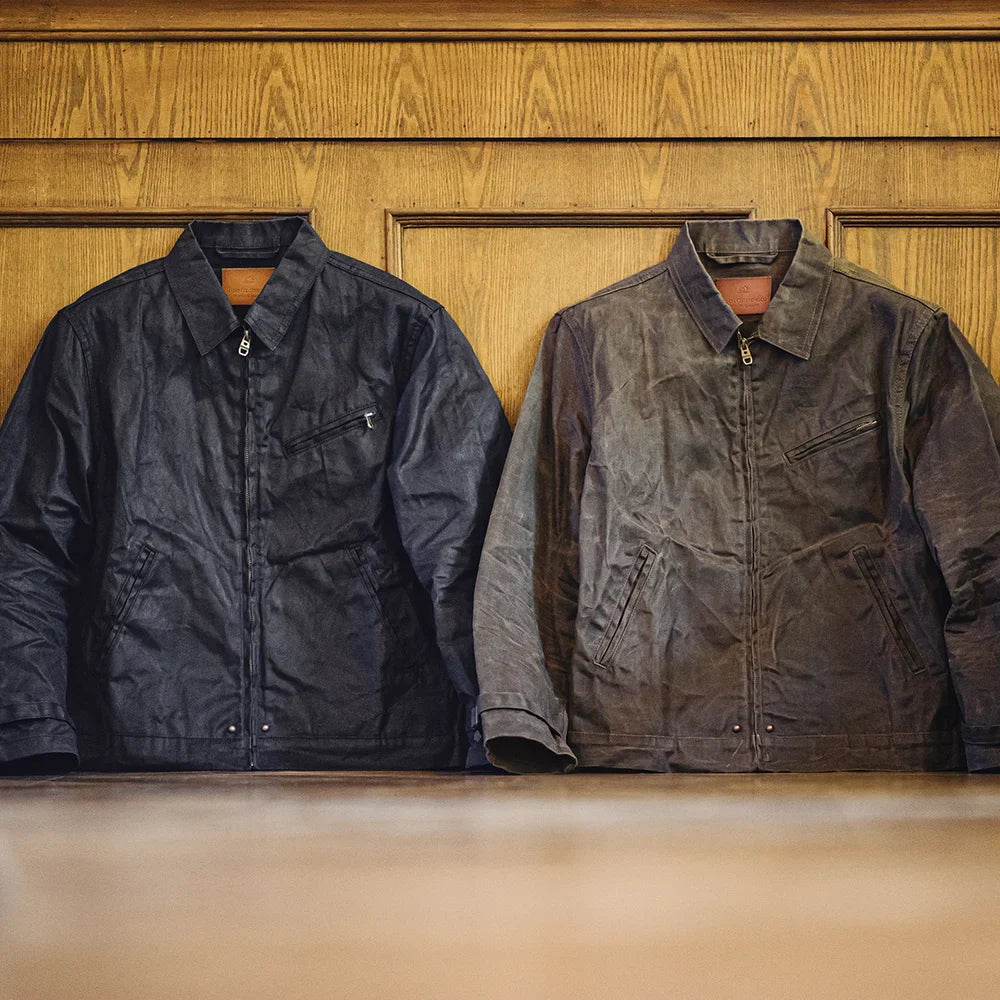 Thomas Hillas | Vintage Herrenjacke aus gewachstem Canvas – IV-Design mit Reißverschluss & Reverskragen, Kurzschnitt, Slim Fit für Frühling & Herbst