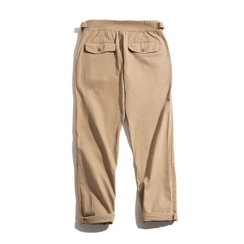 Thomas Hillas | Vintage Khaki Gurkha-Hose für Herren – Verstellbare High-Waist Cargo-Arbeitshose mit geradem Bein