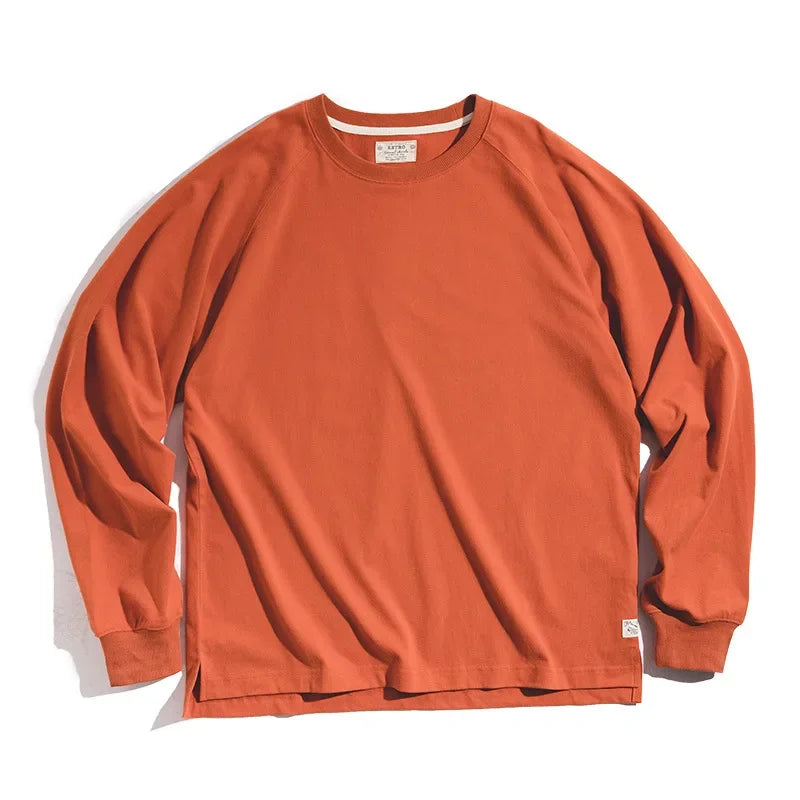 Thomas Hillas | Herren Vintage Langarmshirt – Retro Basic Tee aus Baumwolle, Uni-Farbe, College-Stil, Sportlich & Casual