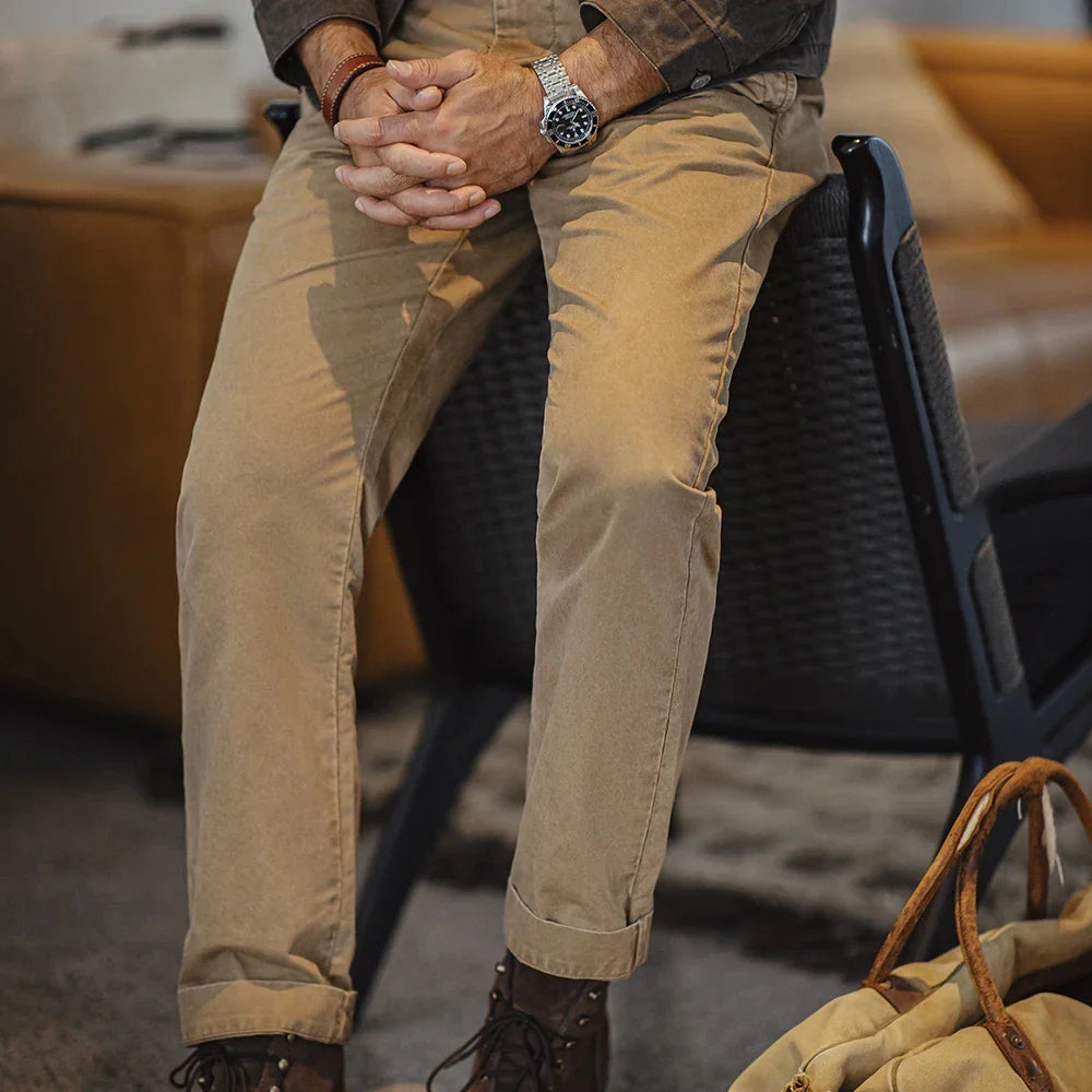 Thomas Hillas | Vintage Herren-Arbeitshose aus schwerem Twill – Gerade Passform in Khaki