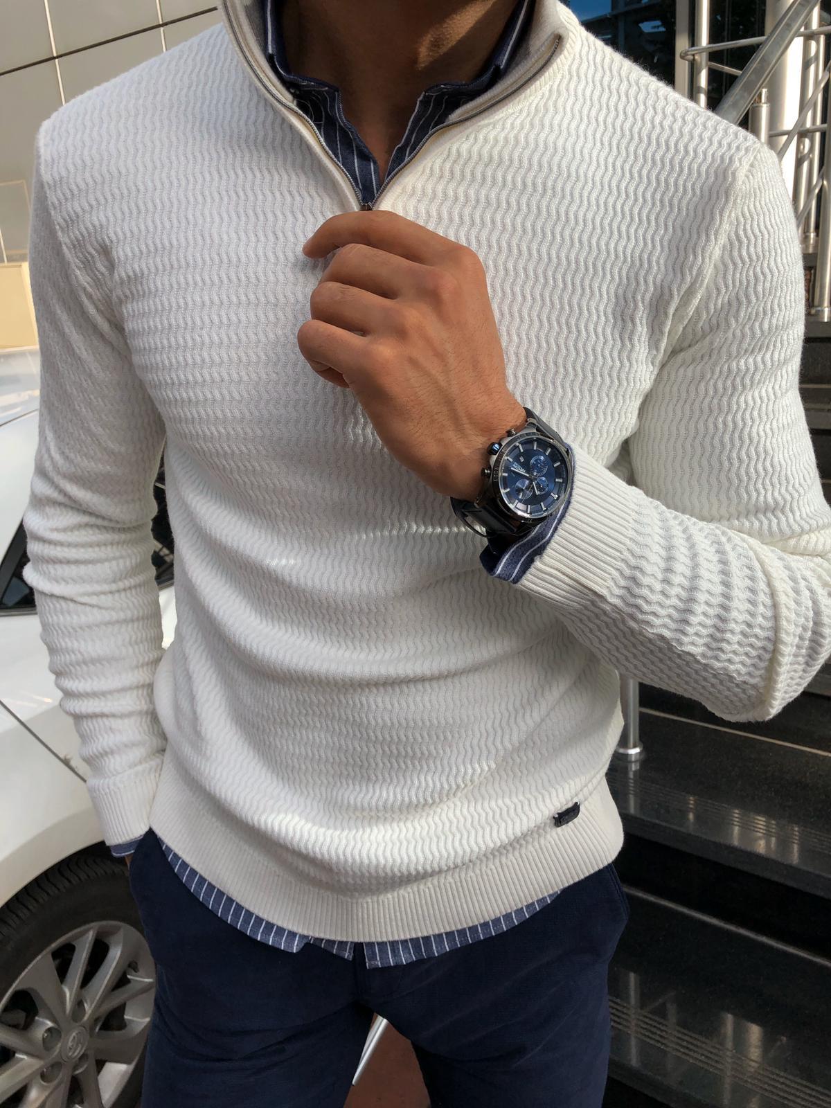 Thomas Hillas | Herren Strickpullover mit Reißverschlusskragen