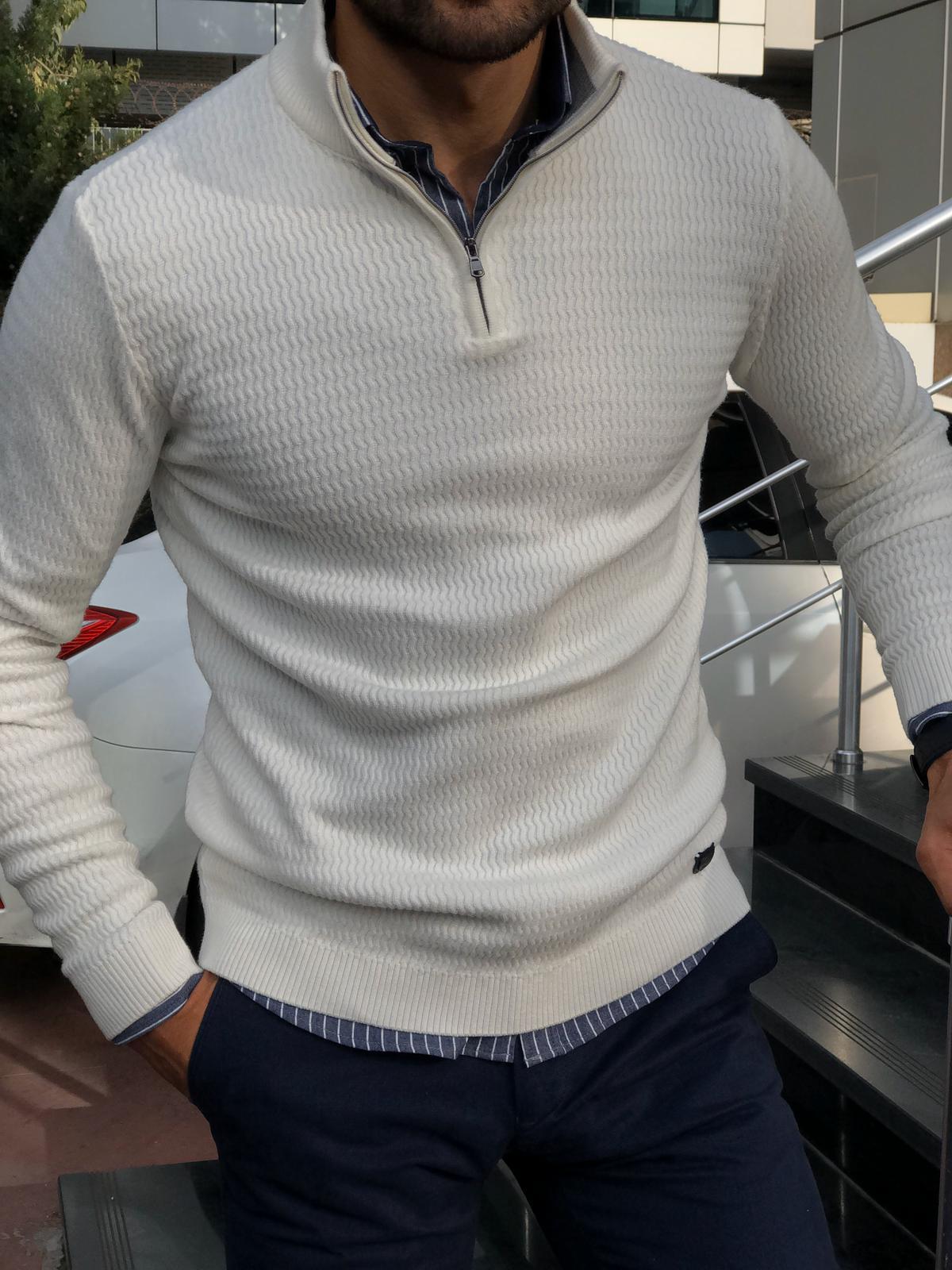 Thomas Hillas | Herren Strickpullover mit Reißverschlusskragen