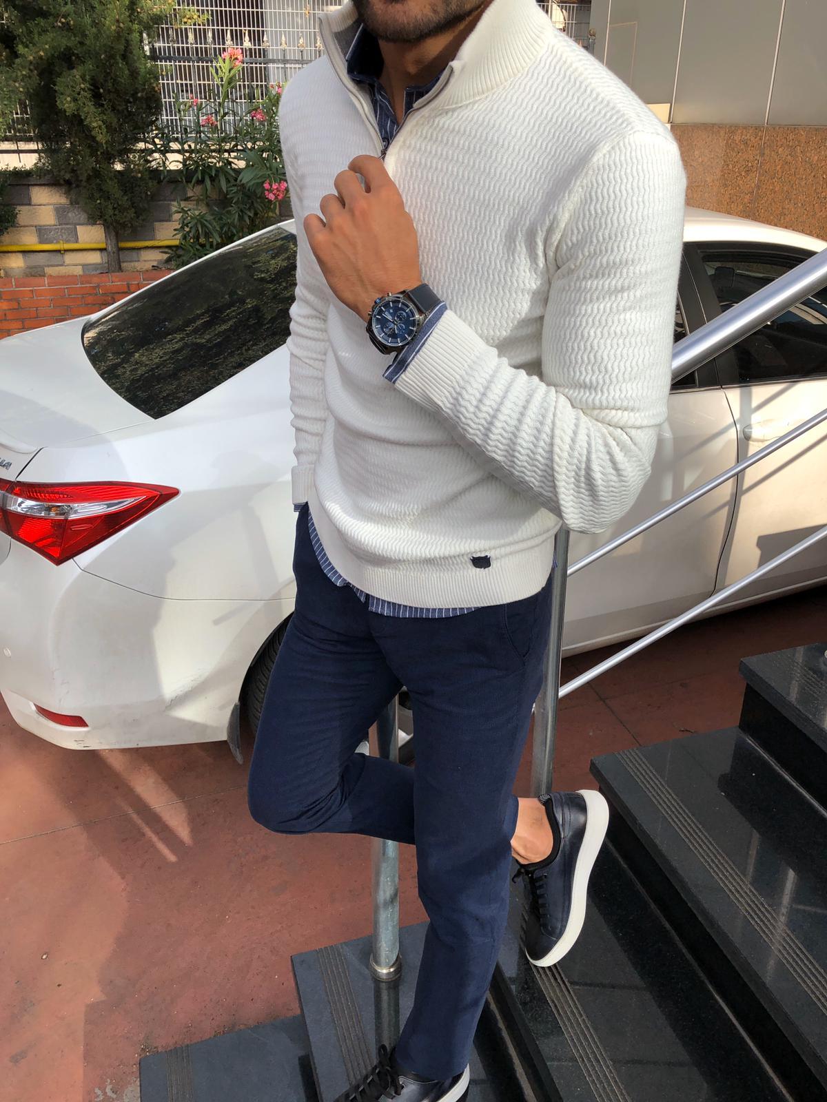 Thomas Hillas | Herren Strickpullover mit Reißverschlusskragen