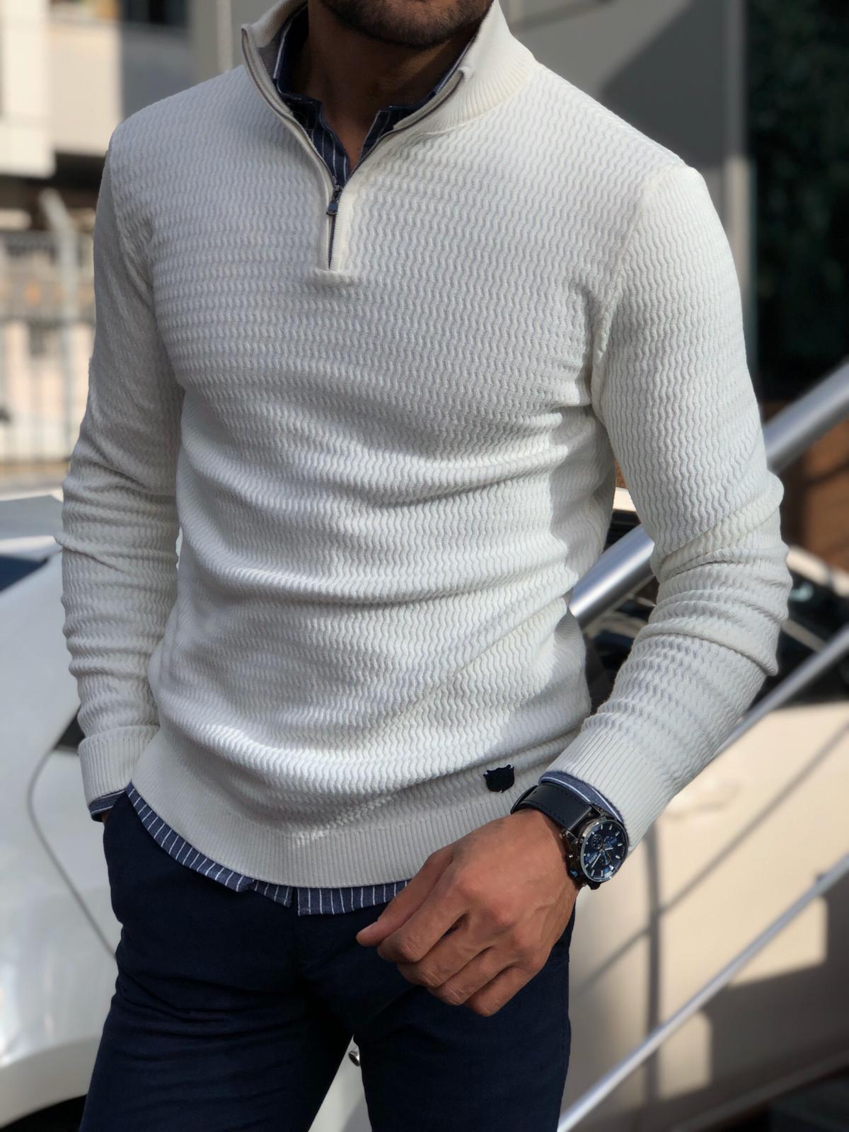 Thomas Hillas | Herren Strickpullover mit Reißverschlusskragen