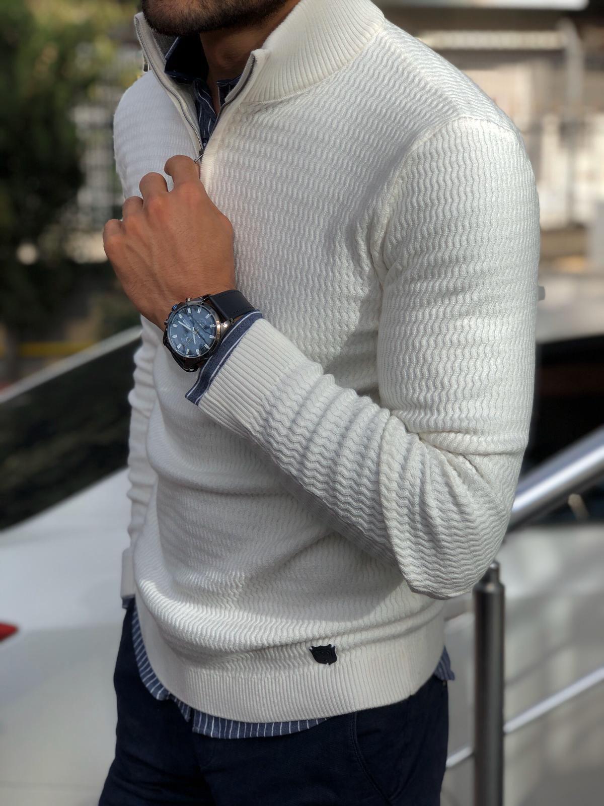 Thomas Hillas | Herren Strickpullover mit Reißverschlusskragen