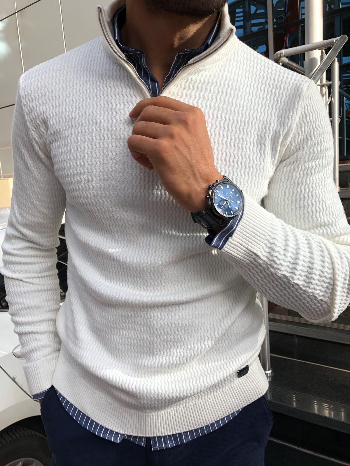 Thomas Hillas | Herren Strickpullover mit Reißverschlusskragen