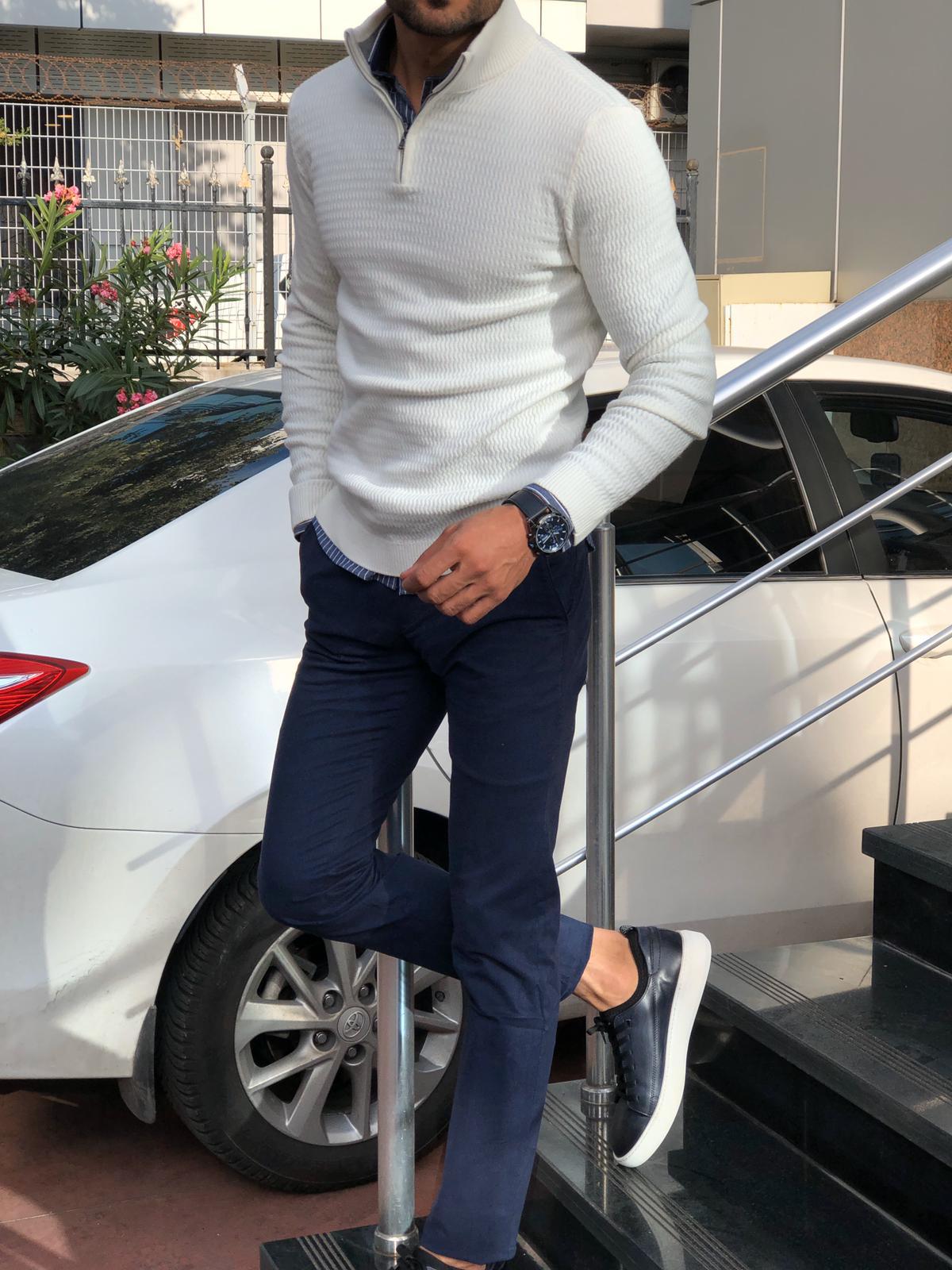 Thomas Hillas | Herren Strickpullover mit Reißverschlusskragen