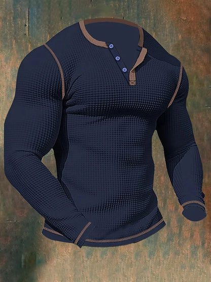 Thomas Hillas | Herren-Sport-Langarm-T-Shirt mit Waffelmuster und Henley-Kragen