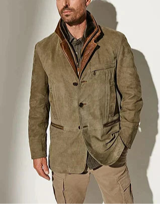 Thomas Hillas | Vintage-Herren Wildleder-Sakko mit Leder-Details