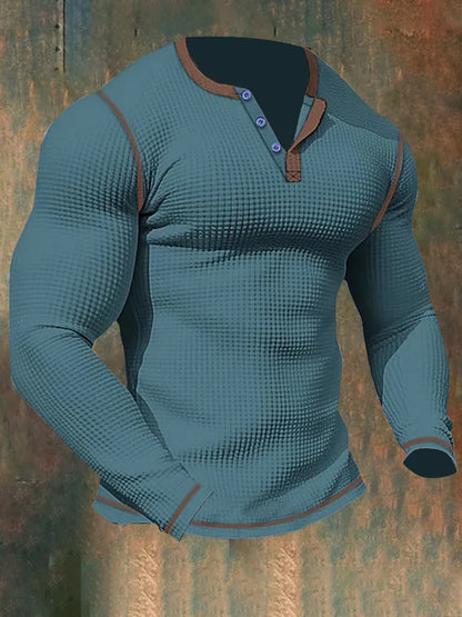Thomas Hillas | Herren-Sport-Langarm-T-Shirt mit Waffelmuster und Henley-Kragen