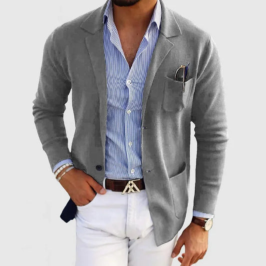Thomas Hillas | Herren-strickjacke mit lässigen knöpfen, taschen und reverskragen, einfarbig, langärmelig