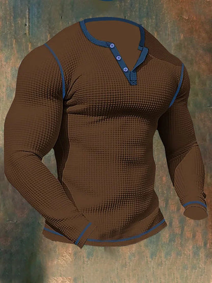 Thomas Hillas | Herren-Sport-Langarm-T-Shirt mit Waffelmuster und Henley-Kragen