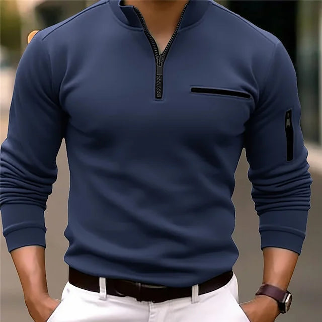 Thomas Hillas | Sport-Poloshirt mit Stehkragen und Reißverschluss, langärmlig, einfarbig