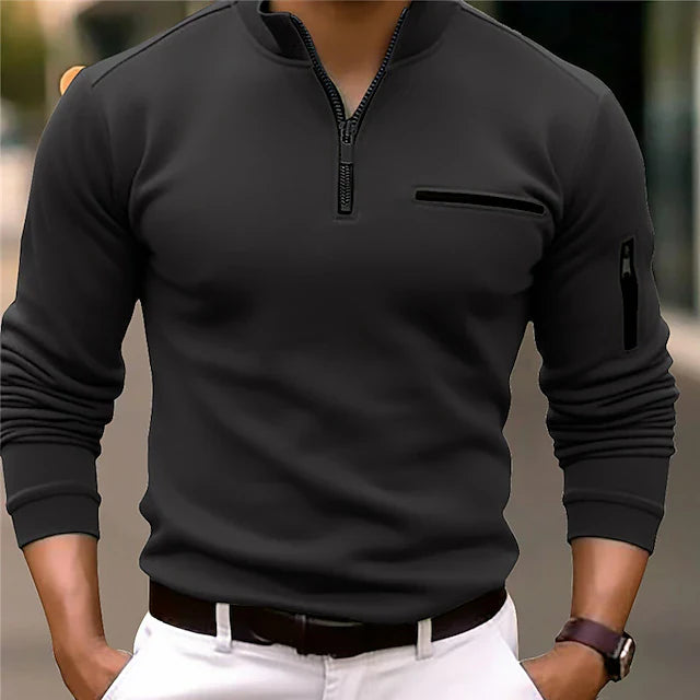 Thomas Hillas | Sport-Poloshirt mit Stehkragen und Reißverschluss, langärmlig, einfarbig