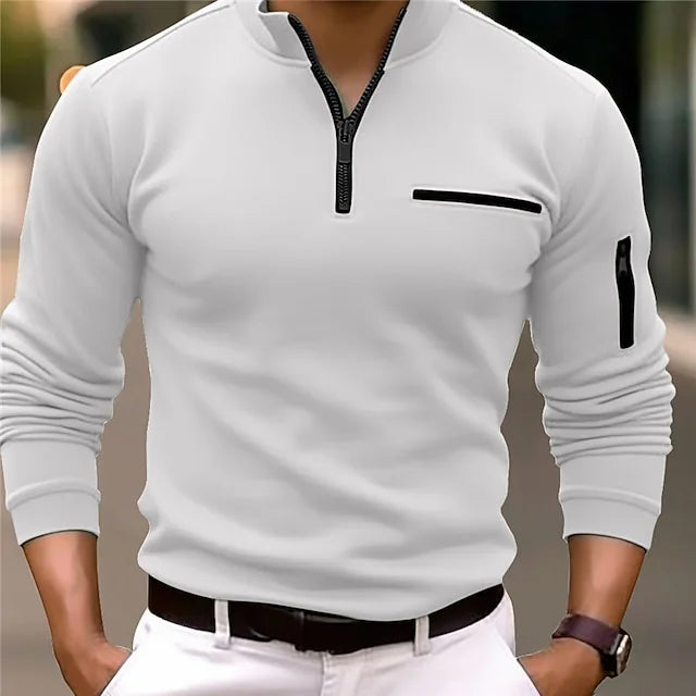 Thomas Hillas | Sport-Poloshirt mit Stehkragen und Reißverschluss, langärmlig, einfarbig