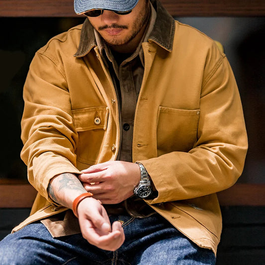 Thomas Hillas | Vintage Michigan Herren-Arbeitsjacke – Schwere Canvas-Jacke mit Mehrfachtaschen & Reverskragen