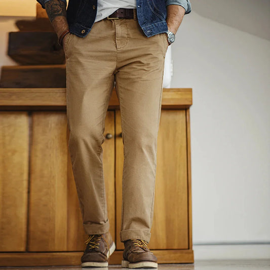 Thomas Hillas | Vintage Herren-Arbeitshose aus schwerem Twill – Gerade Passform in Khaki