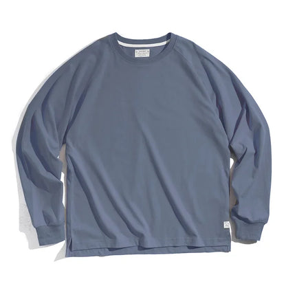 Thomas Hillas | Herren Vintage Langarmshirt – Retro Basic Tee aus Baumwolle, Uni-Farbe, College-Stil, Sportlich & Casual