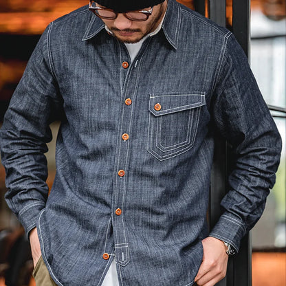 Thomas Hillas | Retro Robustes Denim-Hemd mit Kontrastnähten