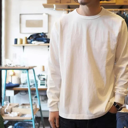 Thomas Hillas | Herren Vintage Langarmshirt – Retro Basic Tee aus Baumwolle, Uni-Farbe, College-Stil, Sportlich & Casual