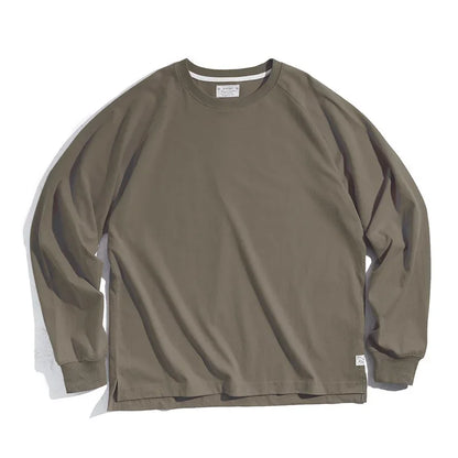 Thomas Hillas | Herren Vintage Langarmshirt – Retro Basic Tee aus Baumwolle, Uni-Farbe, College-Stil, Sportlich & Casual