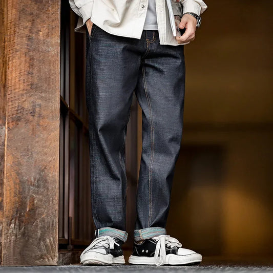 Thomas Hillas | Vintage Selvedge Raw Denim Jeans – 13,5 oz Herrenjeans aus schwerem Baumwoll-Denim, gerade Passform, mit Reißverschluss & Taschen