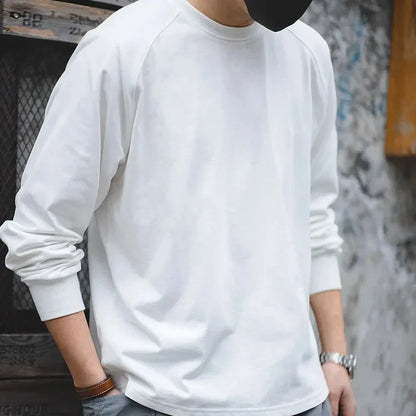 Thomas Hillas | Herren Vintage Langarmshirt – Retro Basic Tee aus Baumwolle, Uni-Farbe, College-Stil, Sportlich & Casual