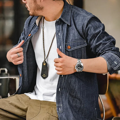 Thomas Hillas | Retro Robustes Denim-Hemd mit Kontrastnähten