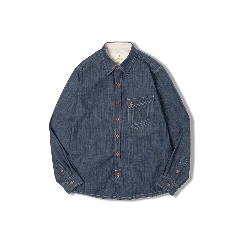 Thomas Hillas | Retro Robustes Denim-Hemd mit Kontrastnähten